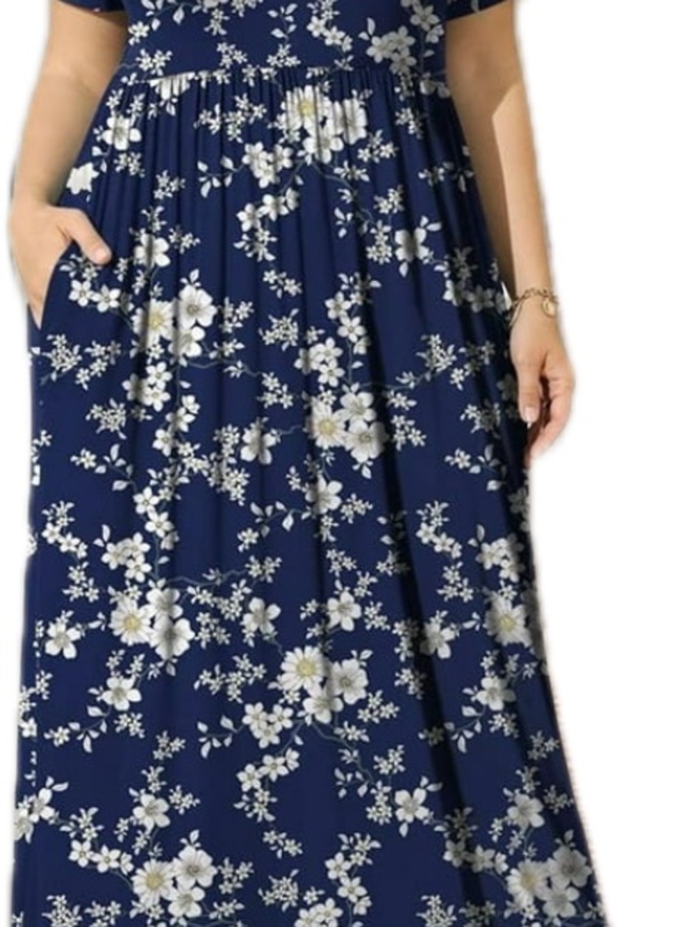 Women’s Trendy Navy and White Floral Maxi Dress Size4x, 24-28